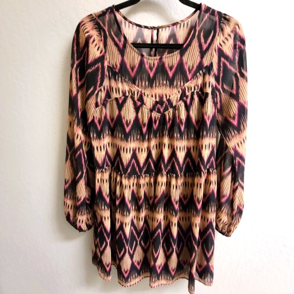 Express Aztec Chiffon Swing Midi Dress Small - Picture 3 of 15